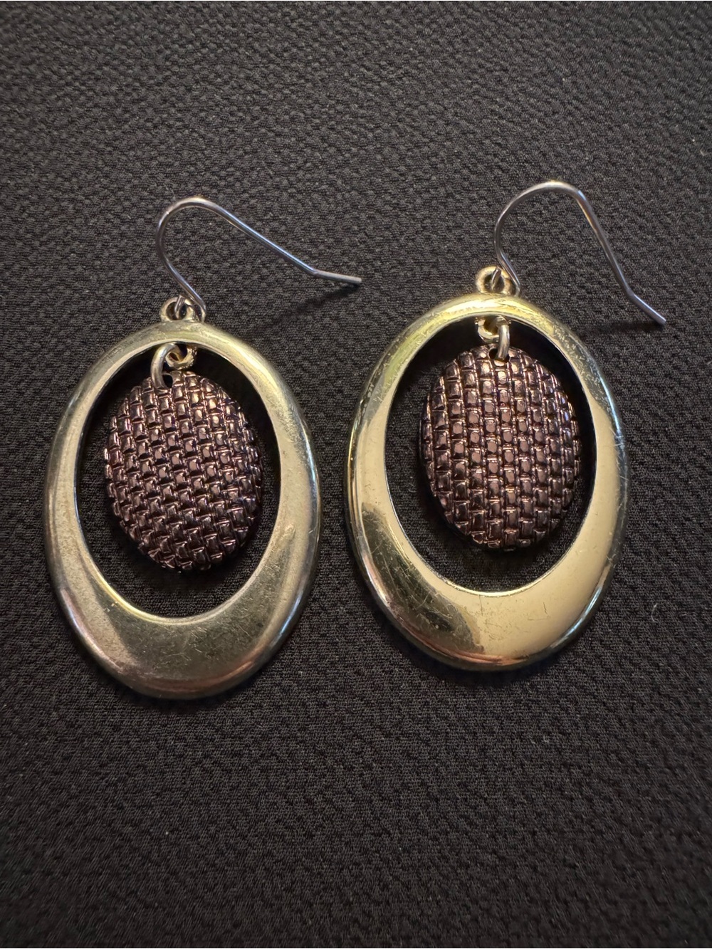 Givenchy Two Tone Silver Copper Oval Dangle Earrings